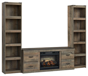 Entertain a rugged yet refined sense of style with this entertainment center. Its rustic finish and plank-style details pay homage to reclaimed barn wood, while nailhead accent trim infuses a touch of industrial cool. Ultra-clean lines ensure a look that 