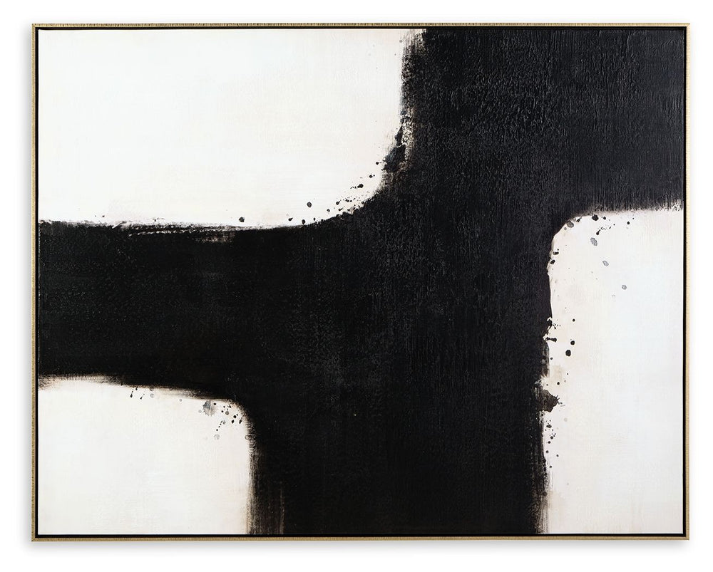 Add visual depth to your decor with this wall art. Reserved in design, this abstract piece grounds your space with posh poise in shades of black, white and tan. Use it to make a solo statement or as the contemporary centerpiece of your gallery wall.<br/><
