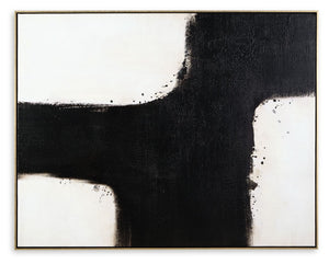 Add visual depth to your decor with this wall art. Reserved in design, this abstract piece grounds your space with posh poise in shades of black, white and tan. Use it to make a solo statement or as the contemporary centerpiece of your gallery wall.<br/><