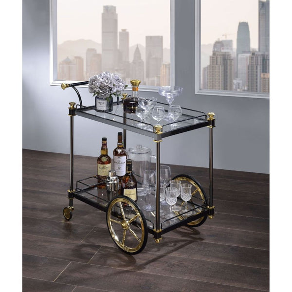 Cyrus - Serving Cart - Black/Gold & Clear Glass