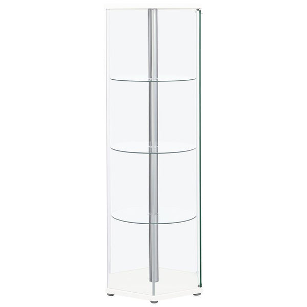 Zahavah - 4-Shelf Hexagonal Clear Glass Curio Cabinet - White