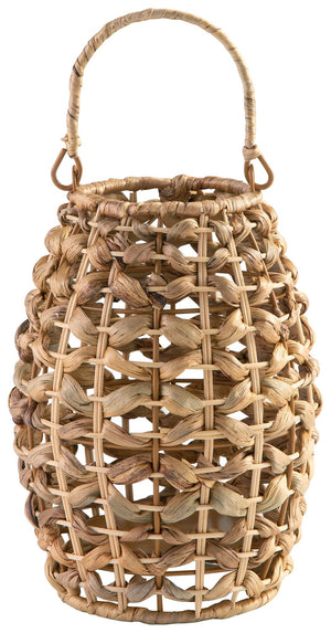 With its woven natural rattan and open-and-airy design, this lantern appeals to those turned on by a natural, bohemian sense of style. Holds one flameless pillar candle (not included).<br/><br/><b>Product Features</b><ul><li>WARNING: Do not use with open 