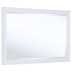 Upgrade the look and feel of your dresser with a modern framed mirror. It mounts directly to your dresser and features a horizontal silhouette perfect for choosing jewelry or fixing your hair in the morning. A white finish graces its stylish molded-style 