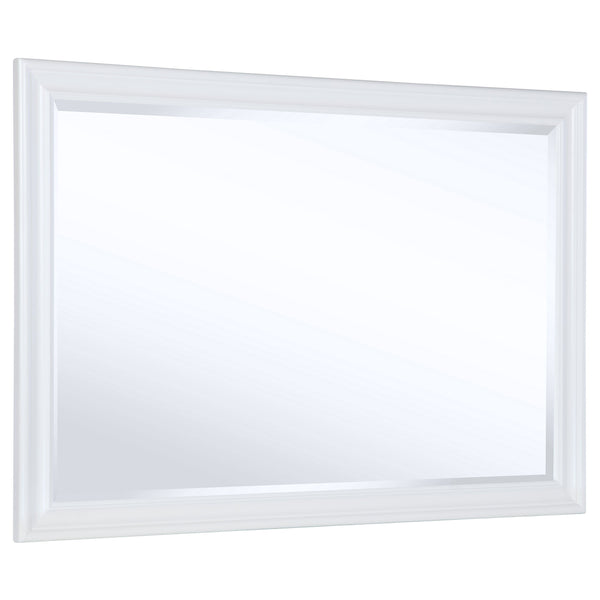 Upgrade the look and feel of your dresser with a modern framed mirror. It mounts directly to your dresser and features a horizontal silhouette perfect for choosing jewelry or fixing your hair in the morning. A white finish graces its stylish molded-style 