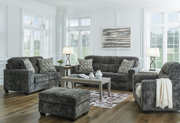 This living room set speaks to those drawn to fresh, contemporary style with richly neutral appeal. Subtle and sophisticated, the plush upholstery and dark tri-block legs are a natural complement for so many color schemes. Accent pillows make the seating 