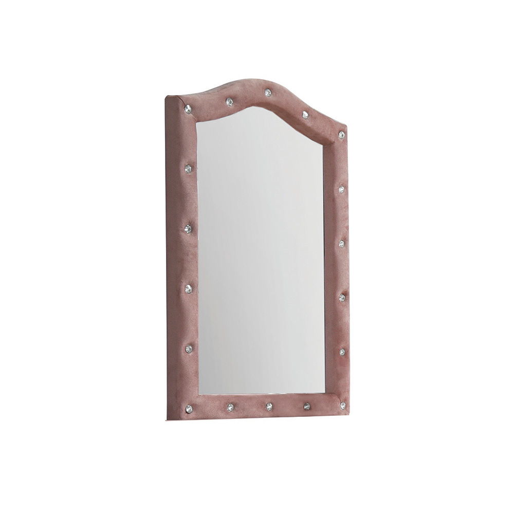 Mirror (4mm Thick, NOT Beveled Edge) Shape: Arched Orientation: Portrait (Vertical) Fully Padded Trim: Crystal like Button Tufted, Wooden Inner Frame: Tropical Wood, MDF, Chipboard<br/><br/><b>Product Features</b><ul><li>Case: 1Pc/1Ctn</li><li>Finish: Pin