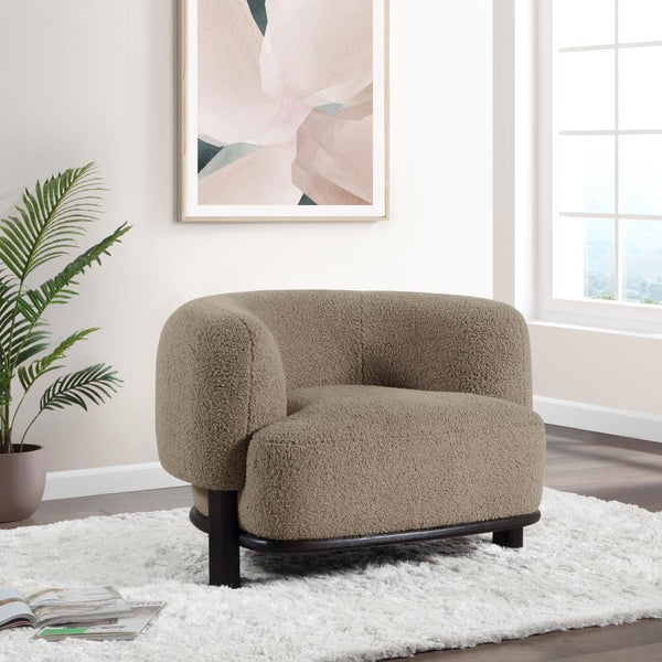  approachable living room aesthetic around this charming modern accent chair. It-'s a barrel back silhouette that impresses with strong