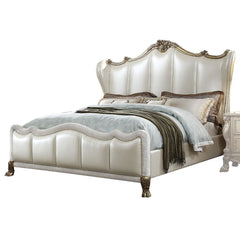 The Dresden II bedroom collection is exclusively designed and filled with romantic spirit. A piece crafted and inspired by the luxurious designs of the past, this gorgeous bed features a stunning champagne PU headboard and footboard with nail head trim an