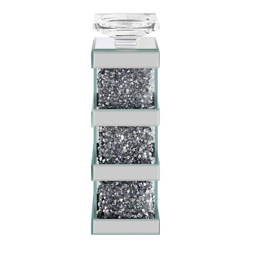 Cast a warm glow over any space in your home with this Noralie candleholder. More than stylish, this piece will bring sophistication to your home with its mirrors and faux gem inlay. This gleaming piece comes in two different sizes to choose the one that 