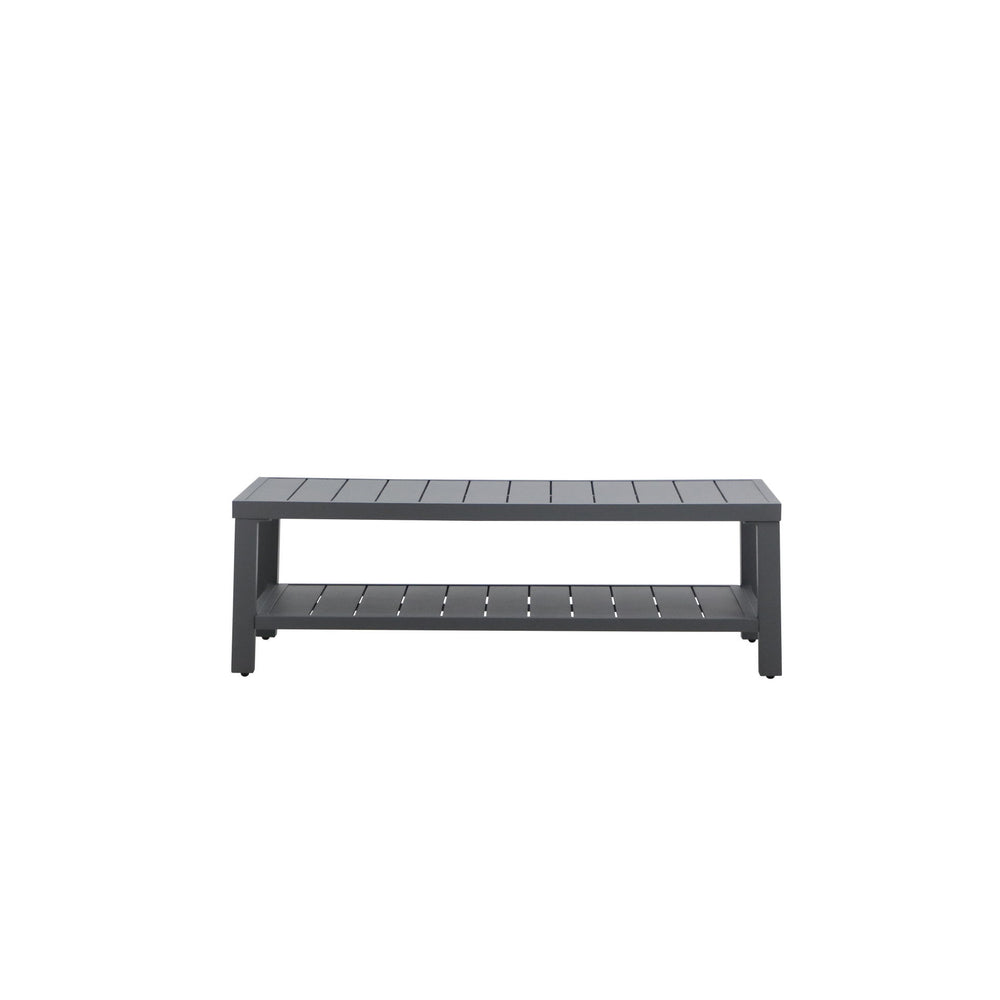 The Bungalow Patio Coffee Table combines durability and functionality for a seamless addition to your outdoor space. Constructed with a sturdy aluminum frame and protected by a baked-on powder coat, this table offers superior scratch resistance and long-l