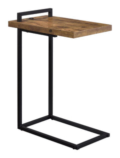Earthy and modern, this accent table features a floating tabletop design and a minimal C-shaped silhouette. With a flush base that slips beneath seating, slide this table up to reach for refreshments or keep a handheld device close at hand. The sturdy ste