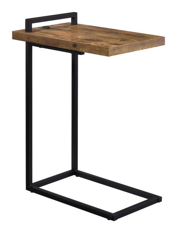 Earthy and modern, this accent table features a floating tabletop design and a minimal C-shaped silhouette. With a flush base that slips beneath seating, slide this table up to reach for refreshments or keep a handheld device close at hand. The sturdy ste