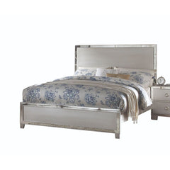 The Voeville II Collection will create a warmer and fresher environment in your master bedroom with its platinum finish. Features panel wooden headboard or upholstered PU headboard for you to choose from, complemented by mirror inlay trim, brings a unique