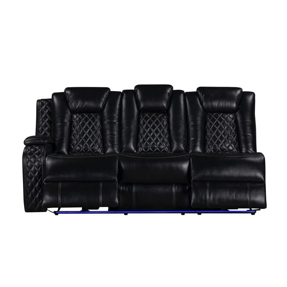 The Orion II 3-Piece Power Motion Sectional with 3 Recliners and Adjustable Headrests in black is the ultimate blend of style, comfort, and functionality. This set includes a Left Arm Facing Power Sofa with 2 recliners, a Right Arm Facing Power Console Lo