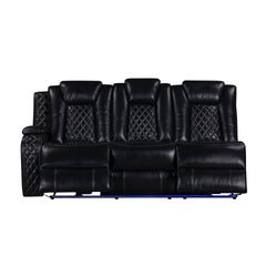 The Orion II 3-Piece Power Motion Sectional with 3 Recliners and Adjustable Headrests in black is the ultimate blend of style, comfort, and functionality. This set includes a Left Arm Facing Power Sofa with 2 recliners, a Right Arm Facing Power Console Lo