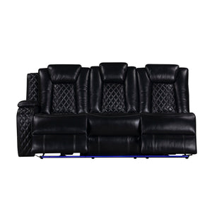 The Orion II 3-Piece Power Motion Sectional with 3 Recliners and Adjustable Headrests in black is the ultimate blend of style, comfort, and functionality. This set includes a Left Arm Facing Power Sofa with 2 recliners, a Right Arm Facing Power Console Lo