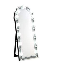 Accent Floor Mirror Hollywood Mirror Bulbs Not Included Beveled Mirrored Frame Trim: Faux Diamond Inlay & Clear Glass<br/><br/><b>Product Features</b><ul><li>Accent Floor Mirrorâ€§ Hollywood Mirrorâ€§ Bulbs Not Includedâ€§ Beveled Mirrored Frameâ€§ Trim: 