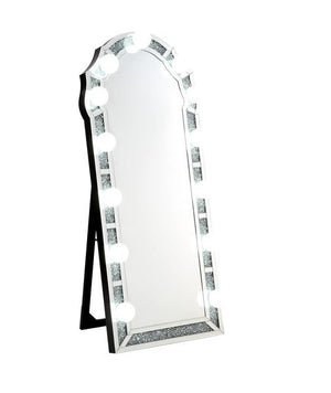 Accent Floor Mirror Hollywood Mirror Bulbs Not Included Beveled Mirrored Frame Trim: Faux Diamond Inlay & Clear Glass<br/><br/><b>Product Features</b><ul><li>Accent Floor Mirrorâ€§ Hollywood Mirrorâ€§ Bulbs Not Includedâ€§ Beveled Mirrored Frameâ€§ Trim: 
