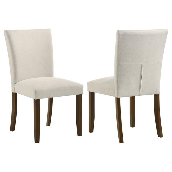 Upgrade your dining table with the fresh silhouettes and contemporary flair of this set of two modern side chairs. Each boasts an armless profile and lovely upholstery that creates the perfect touch of texture. Foam cushions provide exemplary comfort, per