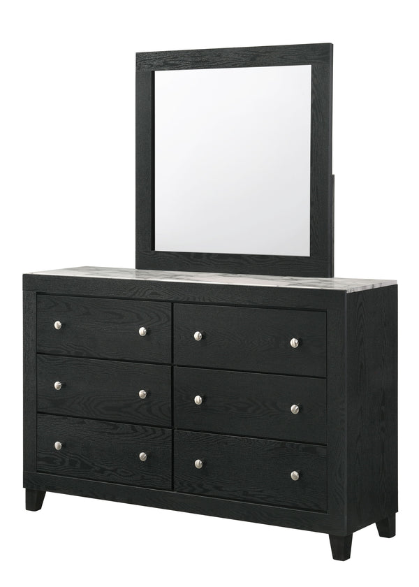  dark finish and modern design. The sturdy construction of each piece showcases a rich