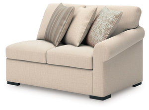 This right-arm facing loveseat is made with Next-Gen Nuvellaâ„¢ (polyester) fade-resistant, washable fabric. Fully finished on all sides, it pairs with other items in the series to make a modular sectional.<br><br><b>Additional Dimensions</b><br><ul><li>A