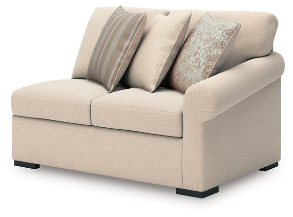 This right-arm facing loveseat is made with Next-Gen Nuvellaâ„¢ (polyester) fade-resistant, washable fabric. Fully finished on all sides, it pairs with other items in the series to make a modular sectional.<br><br><b>Additional Dimensions</b><br><ul><li>A