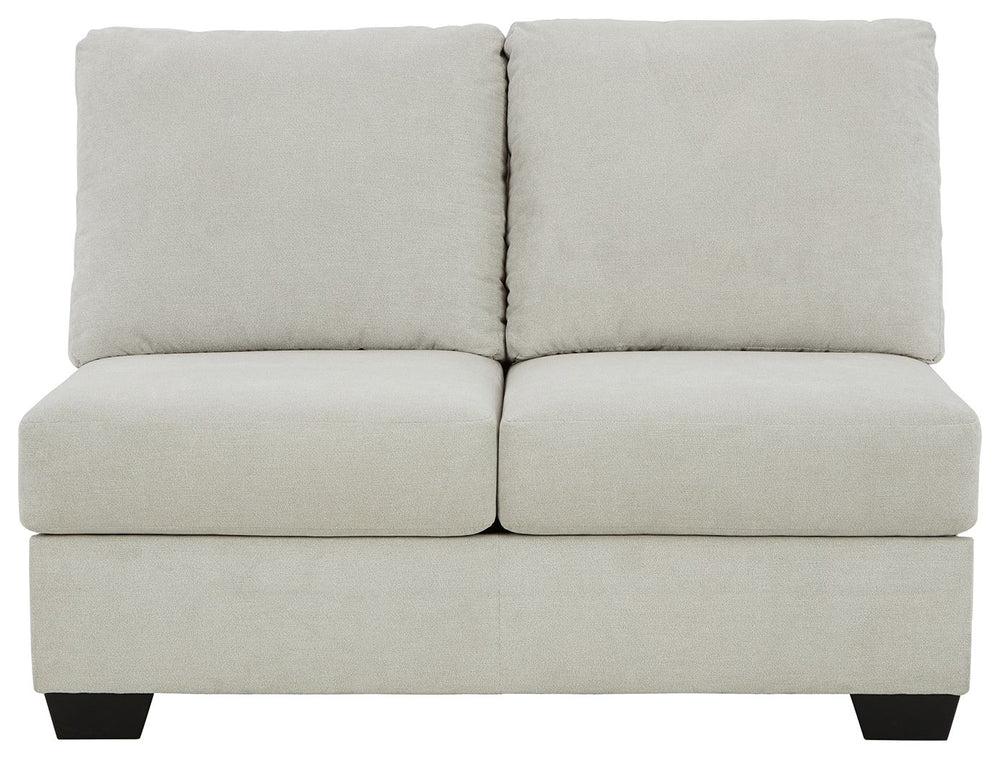 This armless loveseat is made with polyester upholstery. Pairs with other items in the series to make a sectional.<br><br><b>Additional Dimensions</b><br><ul><li>Seat depth: 21-"</li><li>Seat height: 21-"</li><li>Top of cushion to top of back: 19-"</li><l