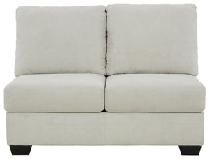 This armless loveseat is made with polyester upholstery. Pairs with other items in the series to make a sectional.<br><br><b>Additional Dimensions</b><br><ul><li>Seat depth: 21-"</li><li>Seat height: 21-"</li><li>Top of cushion to top of back: 19-"</li><l