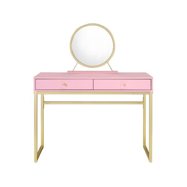 Coleen - Vanity Desk - Pink & Gold Finish