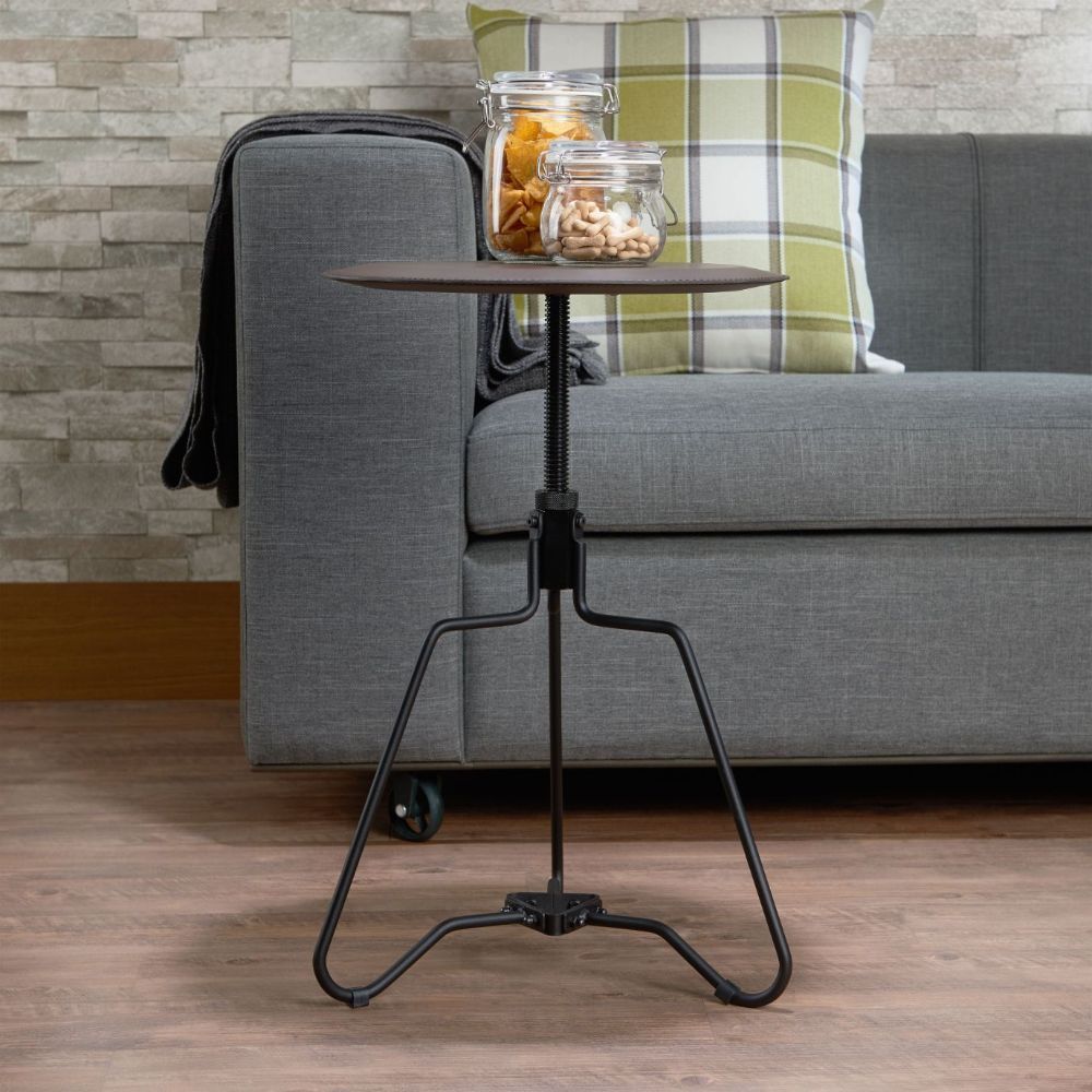Get on board with the Contemporary style movement with the Sada end table. The breezy design of this end table keeps small space looking open. It features a metal adjustable top in walnut finish and constructs by metal black base. Bring your room to a dif
