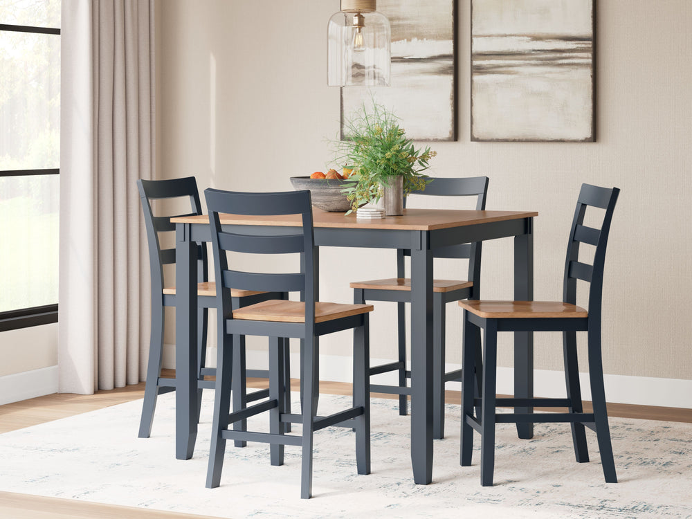 Complement your homeâ€™s simply relaxed sensibility with this counter height dining table and bar stools. A dark blue hue offers a chic contrast to the natural wood tone, for a casual look that vibes with a variety of aesthetics. Whether you-'re sipping y