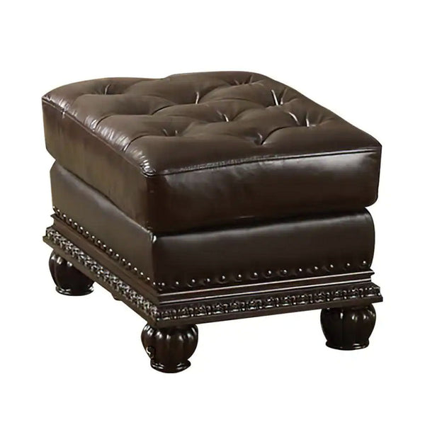  expertly crafted with rich espresso top grain leather match upholstery. Includes classic features button tufted