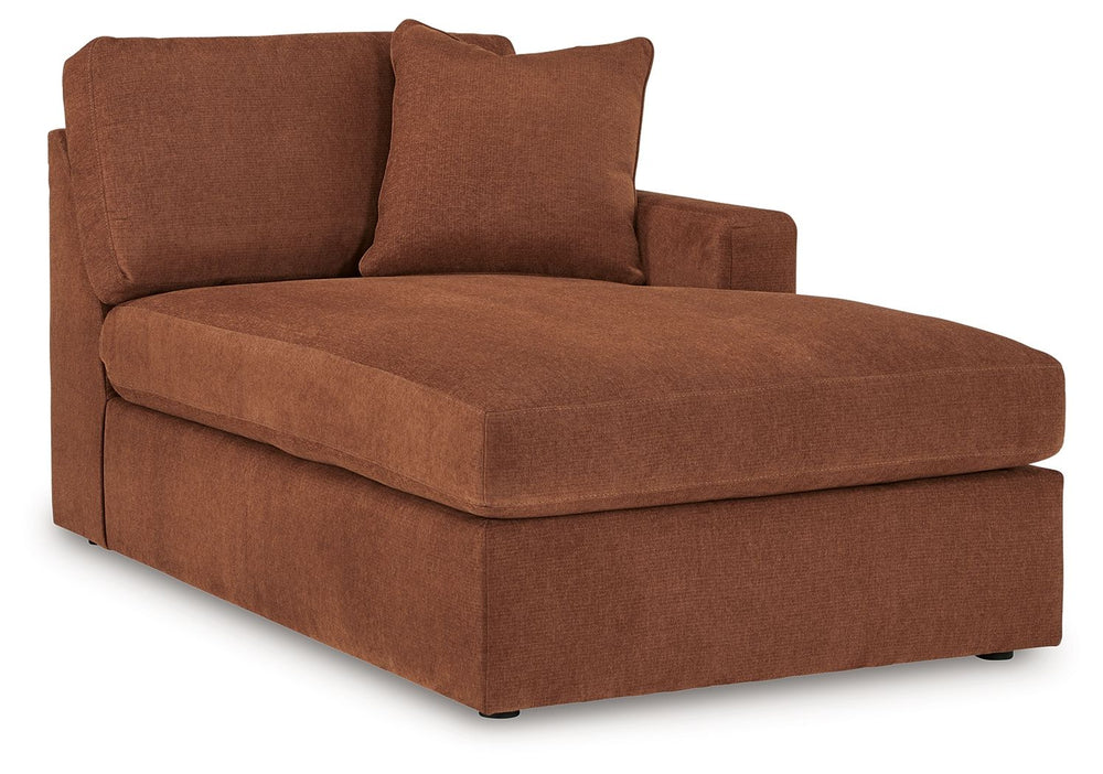 This right-arm facing corner chaise is made with Next-Gen Nuvellaâ„¢ (polyester) fade-resistant, washable fabric. Fully finished on all sides, it pairs with other items in the series to make a modular sectional.<br><br><b>Additional Dimensions</b><br><ul>