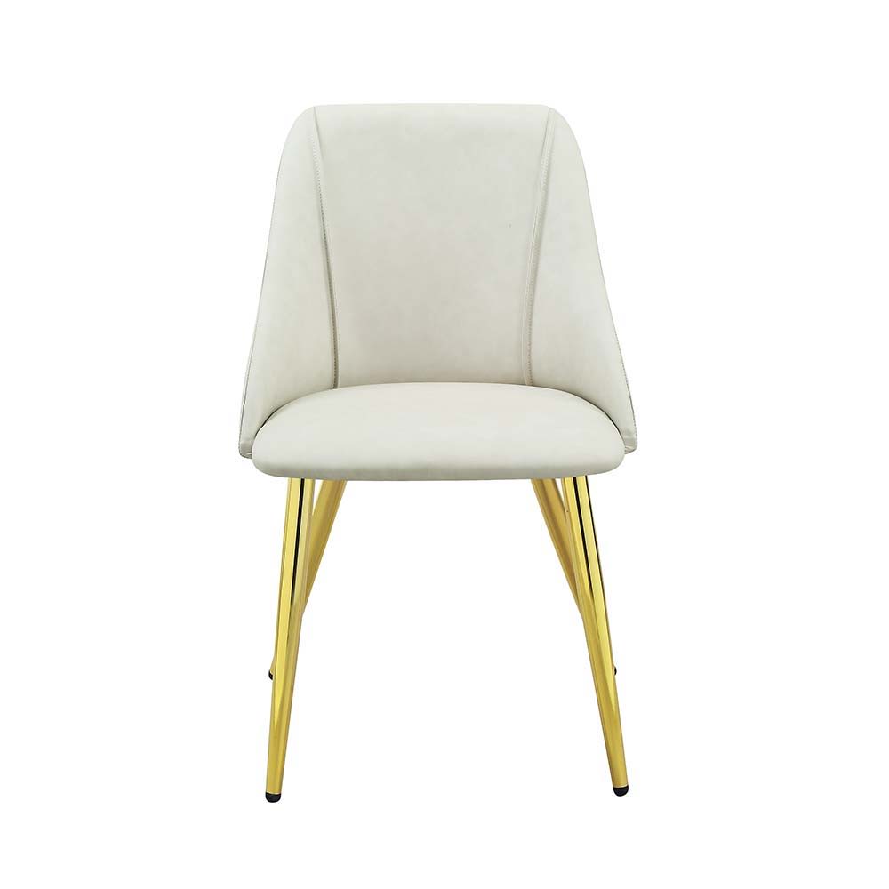 The sleek clean-lined table Gaines dining table offers subtle a hint of glam, the base offers a touch of gold to enhance the textured vertical lined pedestal. The white high gloss finish reflects light and makes any dining space appear larger and grander.