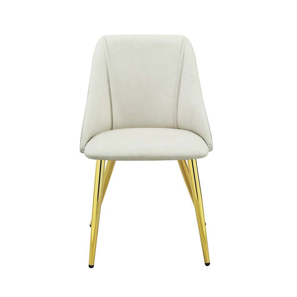  the base offers a touch of gold to enhance the textured vertical lined pedestal. The white high gloss finish reflects light and makes any dining space appear larger and grander.