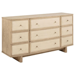 This nine-drawer dresser offers generous storage and timeless style, making it an essential piece for your bedroom. The beige oak finish exudes warmth and sophistication, while the smooth metal extension glides ensure easy access to your wardrobe. Antique