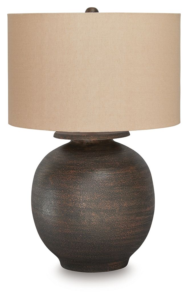 Brighten up your space with the casual, earthy elegance of this lamp. Outfitted in an antiqued brown hue, its simple curved form ushers in an air of effortless beauty when placed on an accent table or desk.<br><br><b>Additional Dimensions</b><br><ul><li>S