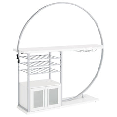Transform your space into a beacon of style with this contemporary home bar that marries function with cutting-edge design. Bathed in the glow of LED lighting with a choice of eight vibrant colors, this piece becomes the centerpiece of any entertainer-'s 