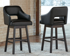 Tallenger - Black / Dark Brown - Tall UPH Swivel Barstool(Set of 2)