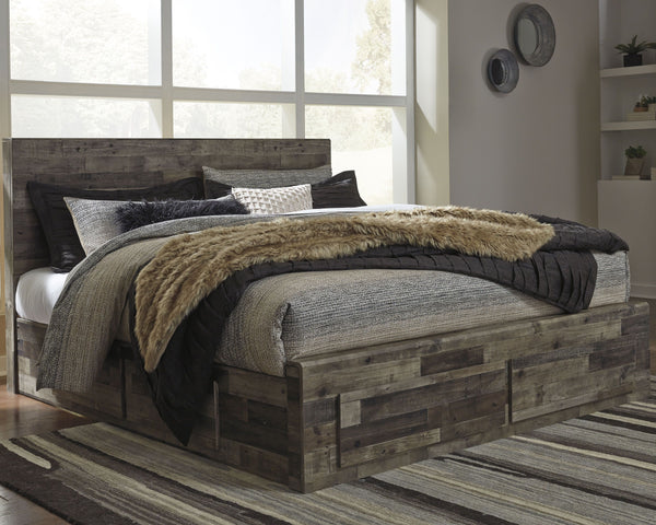 Derekson - Multi Gray - King Panel Bed With 4 Storage Drawers - 8 Pc. - Dresser