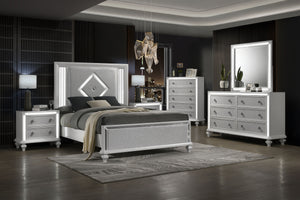 Discover the epitome of luxury with the Stardust 6 Piece Bedroom Suite, designed to elevate your bedroom to new heights of elegance. Your set includes a beautiful bed, dresser, mirror, 2 nightstands and chest. Crafted with meticulous attention to detail, 