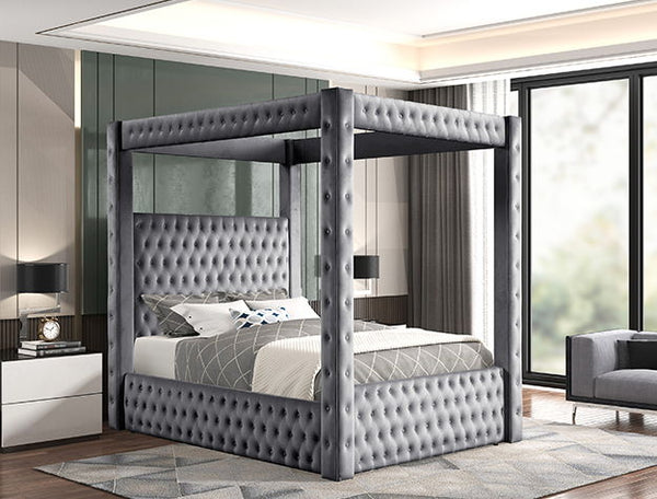 Annabelle - King Canopy Bed - Gray<h4><b>Annabelle - King Headboard Footboard Canopy Slat - Gray</b></h4> <table width="100%"><colgroup><col style="width: 30%"> <col style="width: 70%"> </colgroup> <tbody> <tr> <td>Dimensions</td> <td> 87.25"L x 91.00"D x