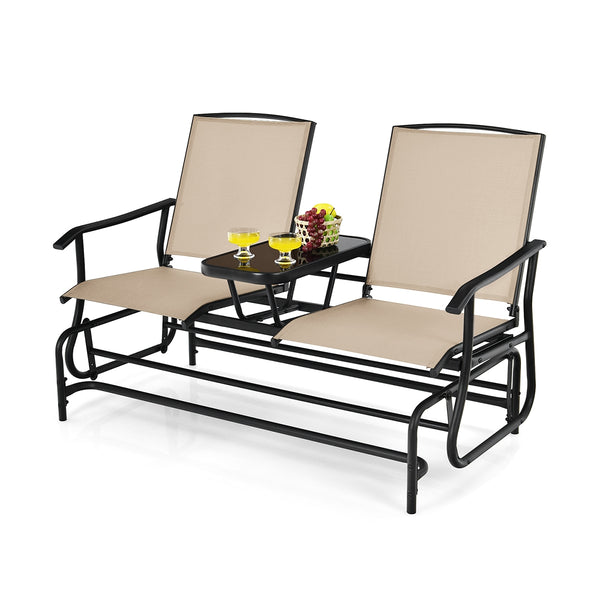 Solid heavy-duty steel frame and durable fabric<br>2 people can sit together to enjoy leisure time<br>Great weight capacity of 530 lbs<br>Quiet and smooth gliding system<br>Anti-slip pads at the bottom of feet<br>Armrests with ergonomic curves on two side