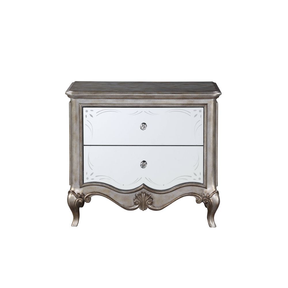 2 Drw Drawer: Mirrored Fronts, Glide) Side Metal (Full Ext.), Dovetail) English Front & Back, Felt Lined) Top Drawer, Safety Stop Included, Manual-Close, Hardware: Single Crystal-like Pull-Knob CONSTRUCTION] Wooden Case-Leg: (Poplar), MDF, PB, MOLDING TRI
