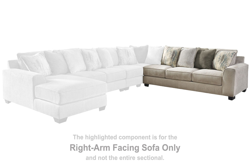 This right-arm facing sofa is made with polyester upholstery. Pairs with other items in the series to make a sectional.<br><br><b>Additional Dimensions</b><br><ul><li>Arm height: 26-"</li><li>Leg height: 3-"</li><li>Minimum width of doorway for delivery: 