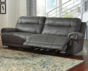  this reclining sofa doesn-'t hold back when it comes to contemporary style. Subtle touches such as sporty jumbo stitching