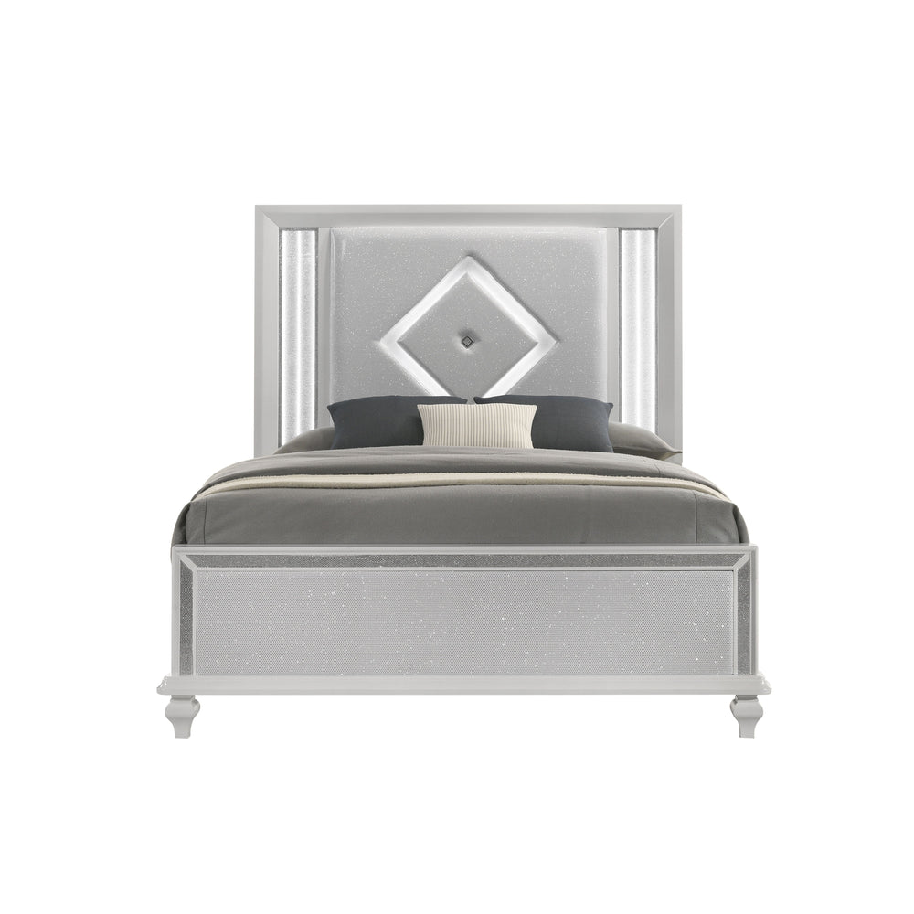 Experience the allure of the Stardust Bed in White, a masterpiece of modern luxury for your bedroom sanctuary. Crafted with durability in mind, this bed boasts a strong and eco-friendly construction of manufactured wood with a sleek white finish, adorned 