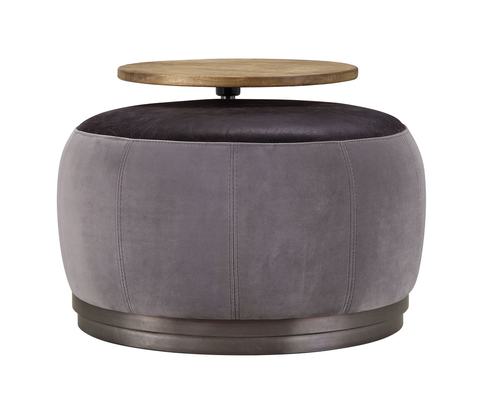 Decapree - Ottoman - Antique Slate Top Grain Leather & Gray Velvet - 26-"<br/><br/><b>Product Features</b><ul><li>Case: 1Pc/1Ctn</li><li>Finish: Antique Slate Top Grain Leather & Gray Velvet</li><li>Style: Industrial</li><li>Materials: Upholstery, Metal B