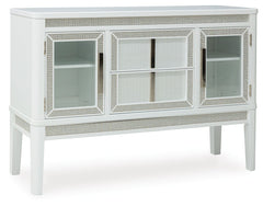 Embracing modern glamour, this server is a sparkling addition to your dining area. The bright white lacquer finish, shimmering rhinestone accents and glass panel doors give this piece plenty of polish. Discreetly placed along the upper valance, white LED 
