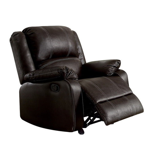 The Zuriel reclining sofa collection is a wonderful choice for any family room, combines luxurious faux leather with the comfort of padded, reclining seating. Comfortable contoured seats, soft to the touch while the reclining footrests offer full leg supp